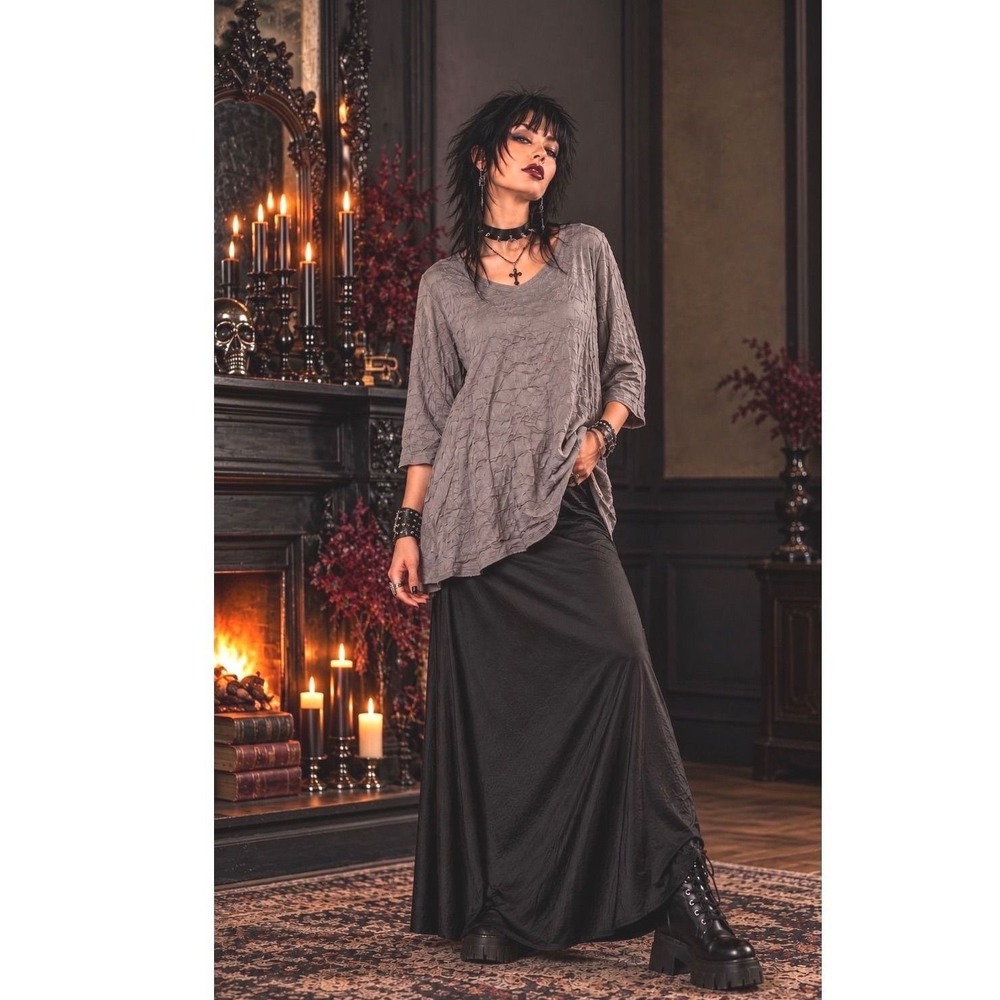 Komil Large Gray Textured Cotton Tunic Swing Top